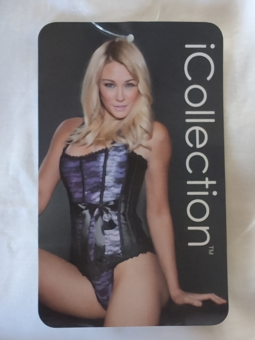 IC COLLECTION Purple and Black Satin Lace Corset Bodysuit with Ribbon Waist